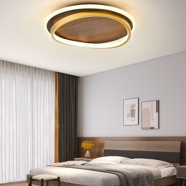 Nordic Minimalist Circular Walnut Grain LED Flush Mount Ceiling Light Hero