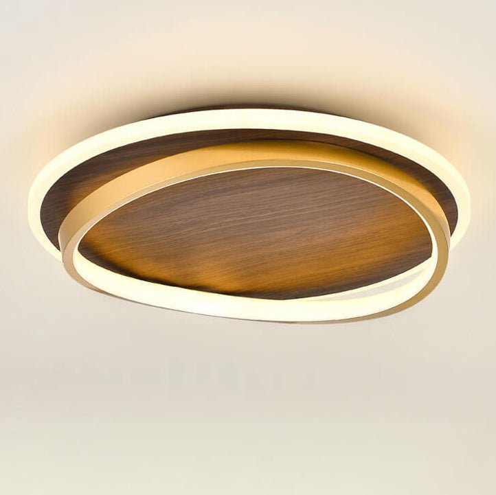 Nordic Minimalist Circular Walnut Grain LED Flush Mount Ceiling Light View 11