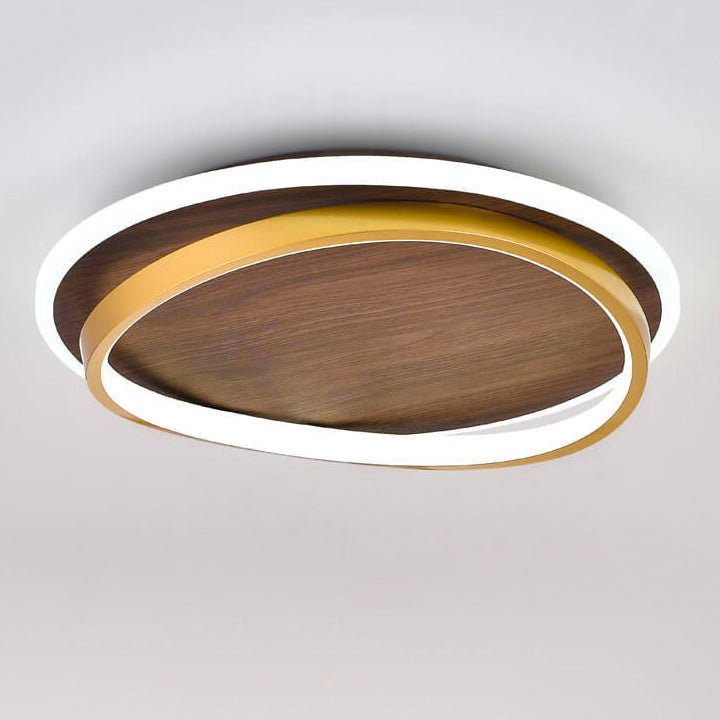 Nordic Minimalist Circular Walnut Grain LED Flush Mount Ceiling Light View 12