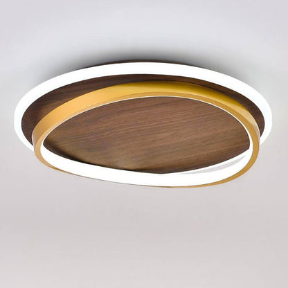 Nordic Minimalist Circular Walnut Grain LED Flush Mount Ceiling Light View 12