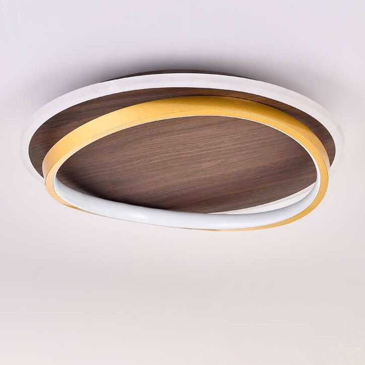 Nordic Minimalist Circular Walnut Grain LED Flush Mount Ceiling Light View 13