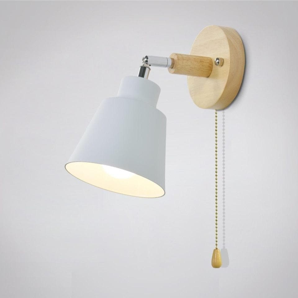 Adjustable Modern Wall Light with Pull Chain Switch | Modern Wooden Base Bedroom