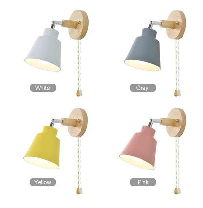 Adjustable Modern Wall Light with Pull Chain Switch | Modern Wooden Base Bedroom