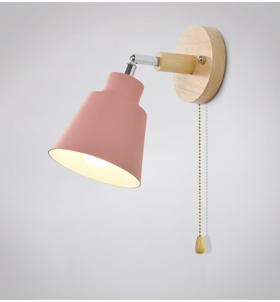 Adjustable Modern Wall Light with Pull Chain Switch | Modern Wooden Base Bedroom
