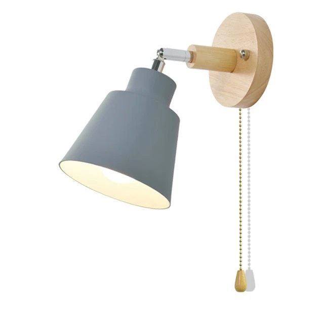 Adjustable Modern Wall Light with Pull Chain Switch | Modern Wooden Base Bedroom
