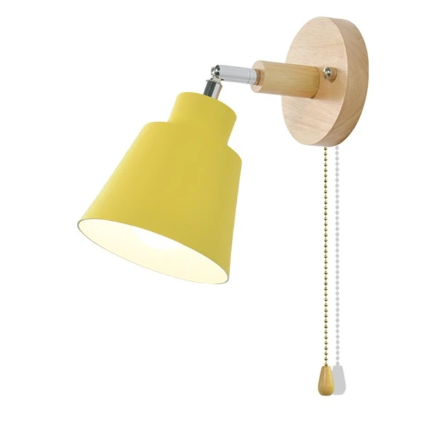 Adjustable Modern Wall Light with Pull Chain Switch | Modern Wooden Base Bedroom