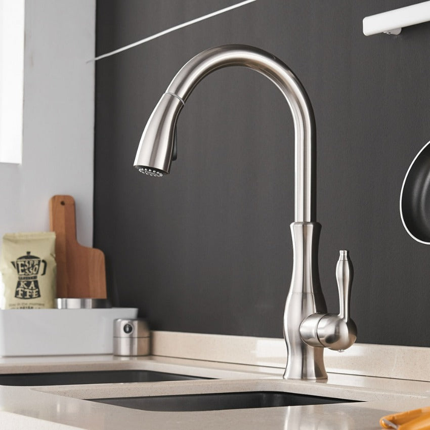 Kitchen Sink Mixer Tap With Pull-Out Spray | Single Lever High Arc