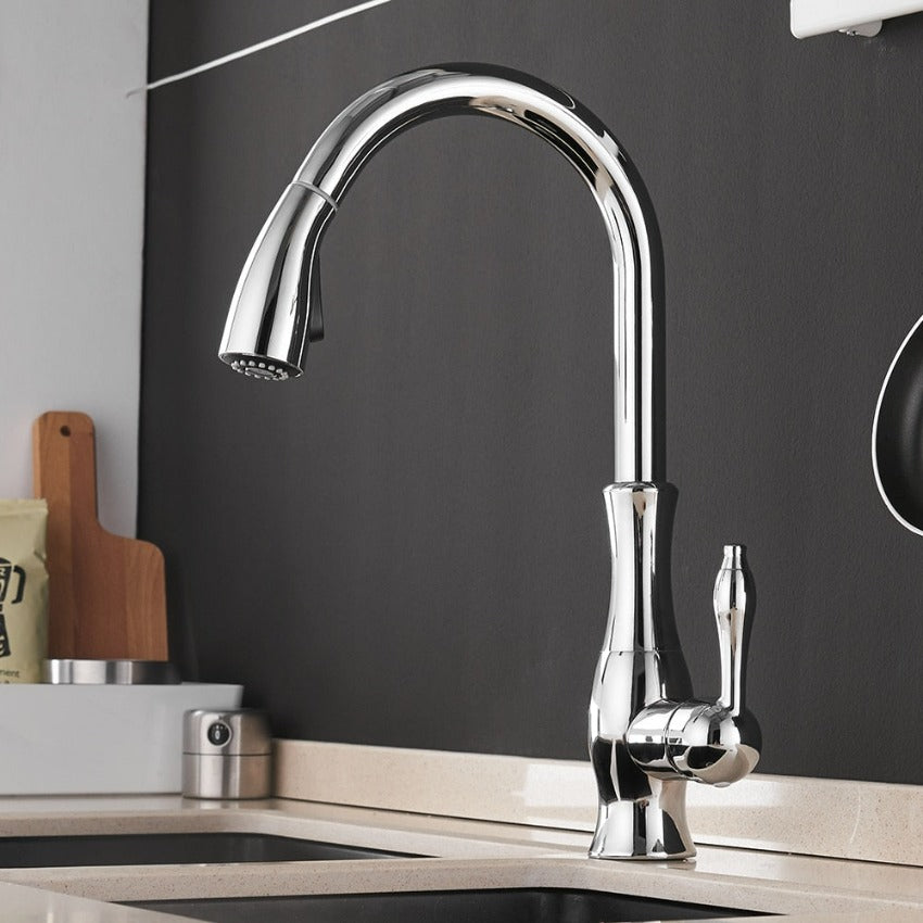 Kitchen Sink Mixer Tap With Pull-Out Spray | Single Lever High Arc