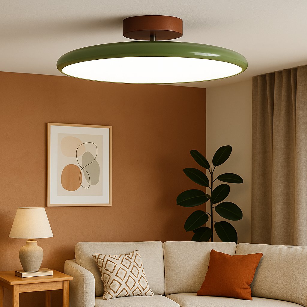 Retro Enameled Flush Mount Ceiling Light Terracotta Disc Back