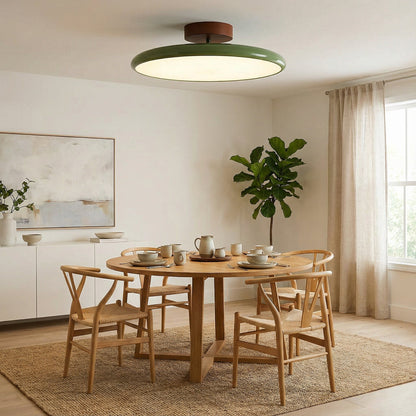 Retro Enameled Flush Mount Ceiling Light Terracotta Disc Detail