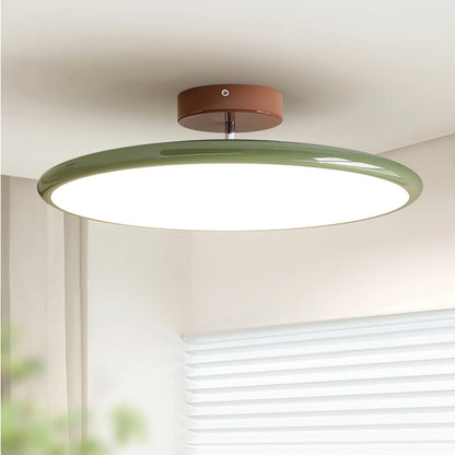 Retro Enameled Flush Mount Ceiling Light Terracotta Disc Front