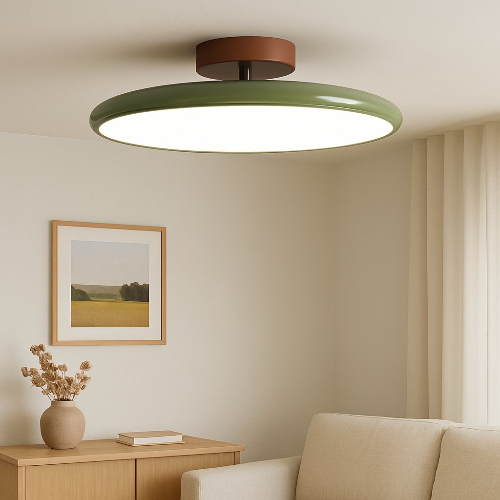 Retro Enameled Flush Mount Ceiling Light Terracotta Disc Full