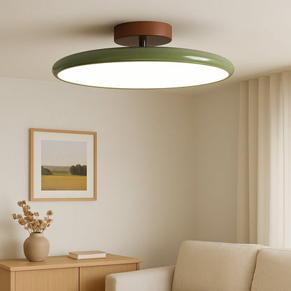Retro Enameled Flush Mount Ceiling Light Terracotta Disc Full
