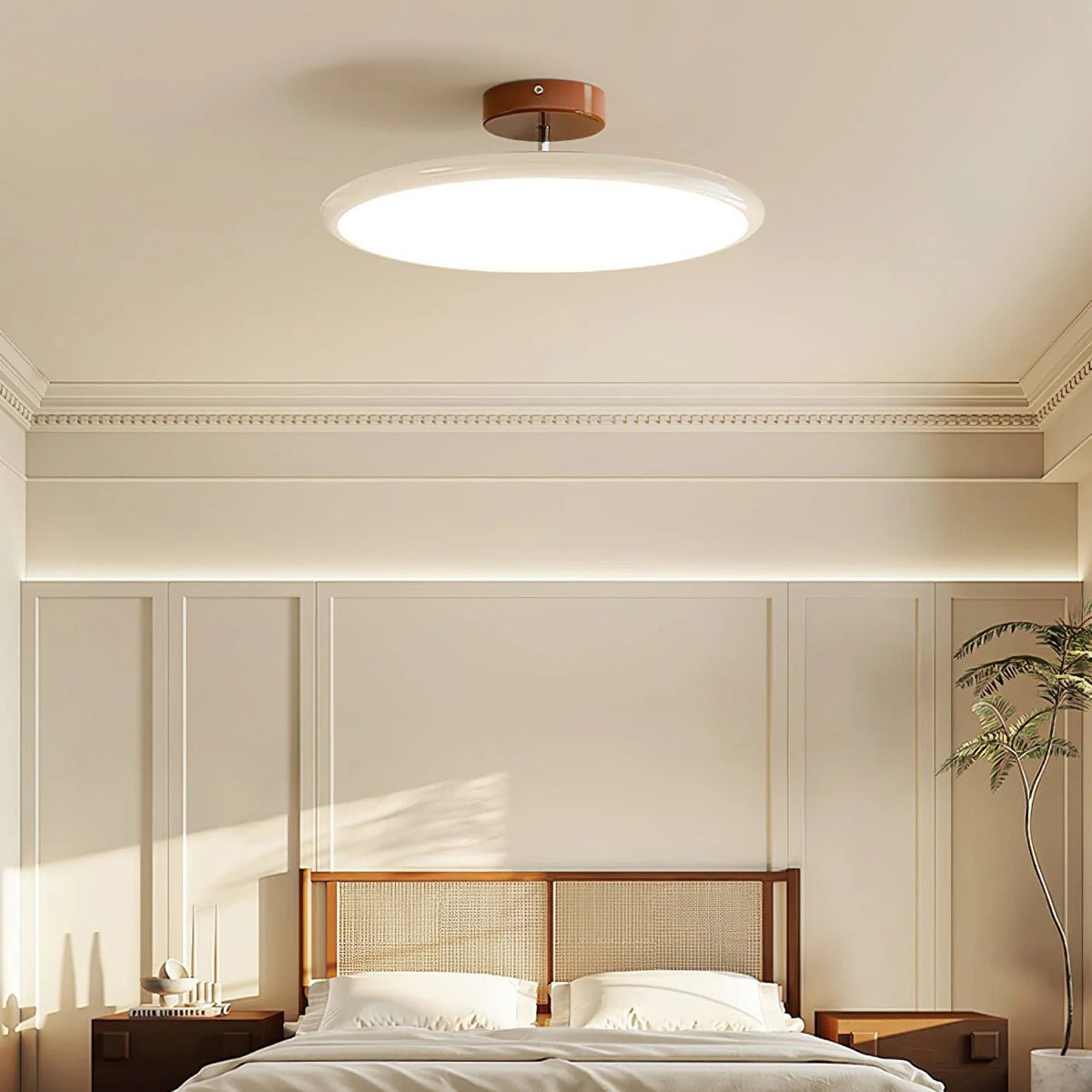 Retro Enameled Flush Mount Ceiling Light Terracotta Disc Lifestyle