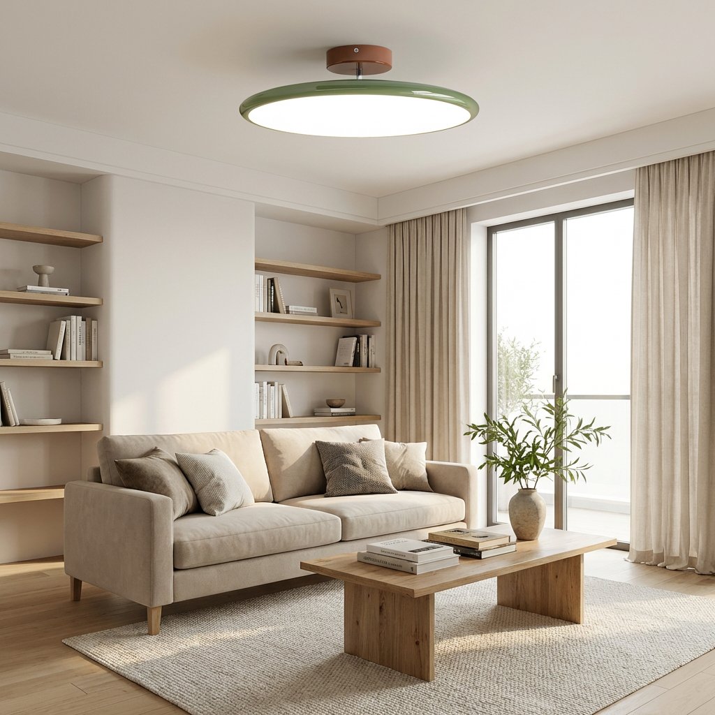 Retro Enameled Flush Mount Ceiling Light Terracotta Disc Side