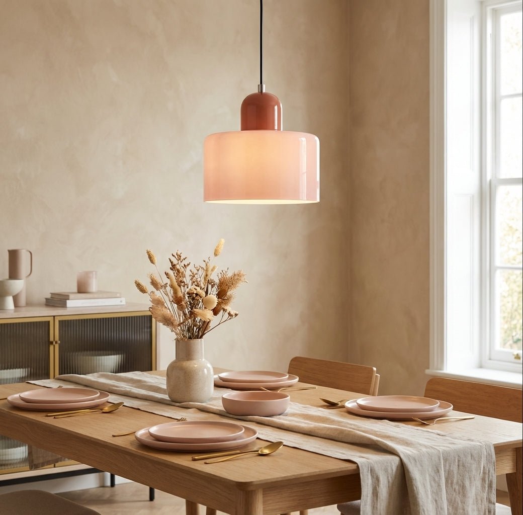 Retro Glass Pendant Light Cylinder Dome Shade Close Up