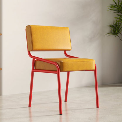 Retro Oil-Waxed Leather Dining Chair Curved Rail View 12