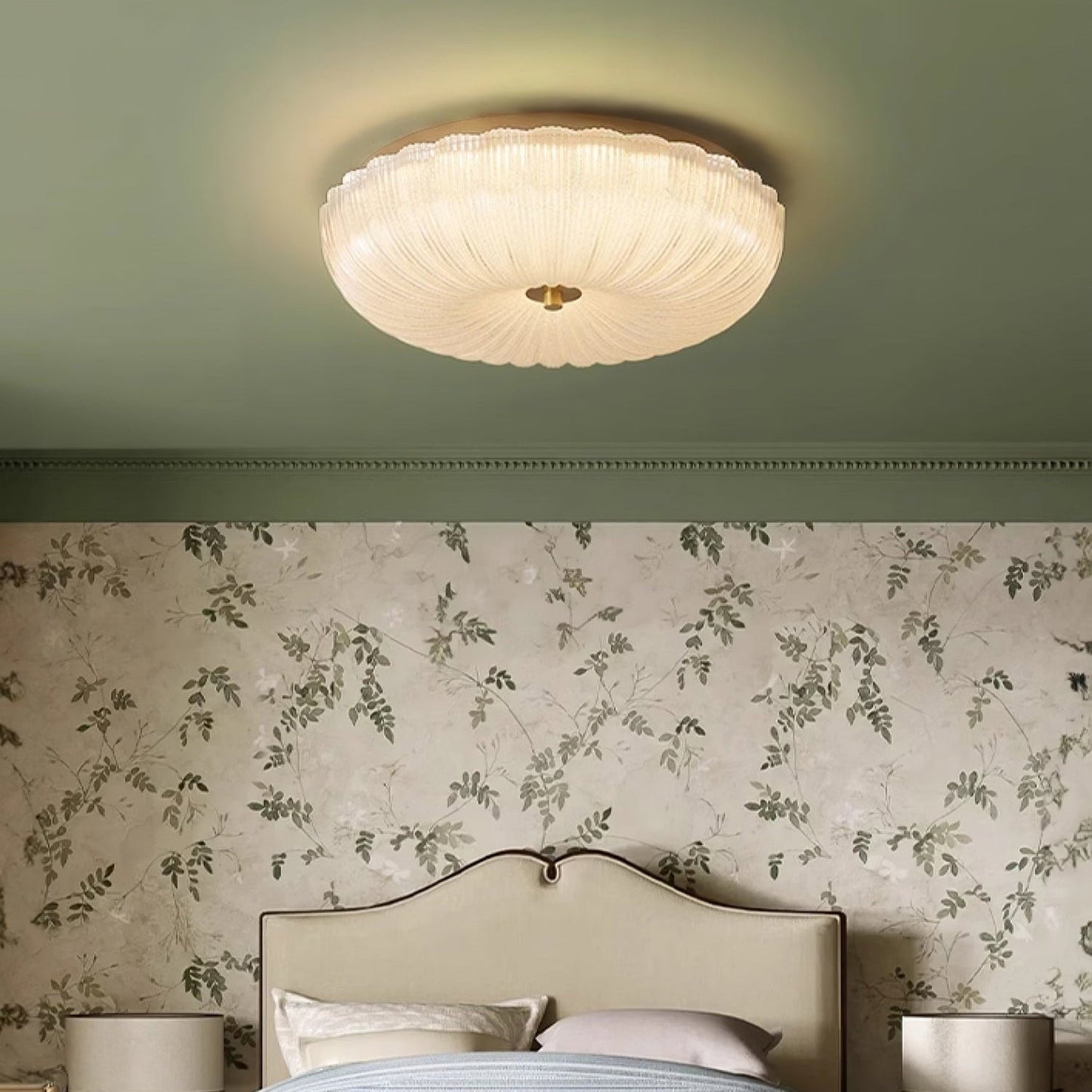 Ripple Glass Flush Mount Ceiling Light Scalloped Angle