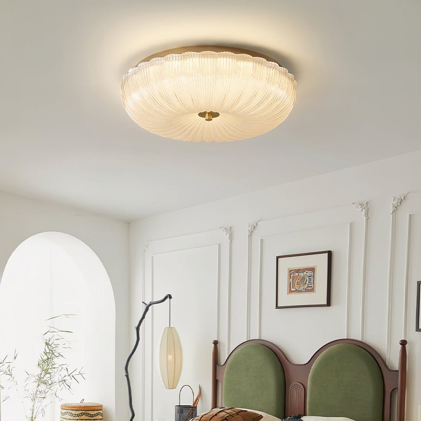 Ripple Glass Flush Mount Ceiling Light Scalloped Back