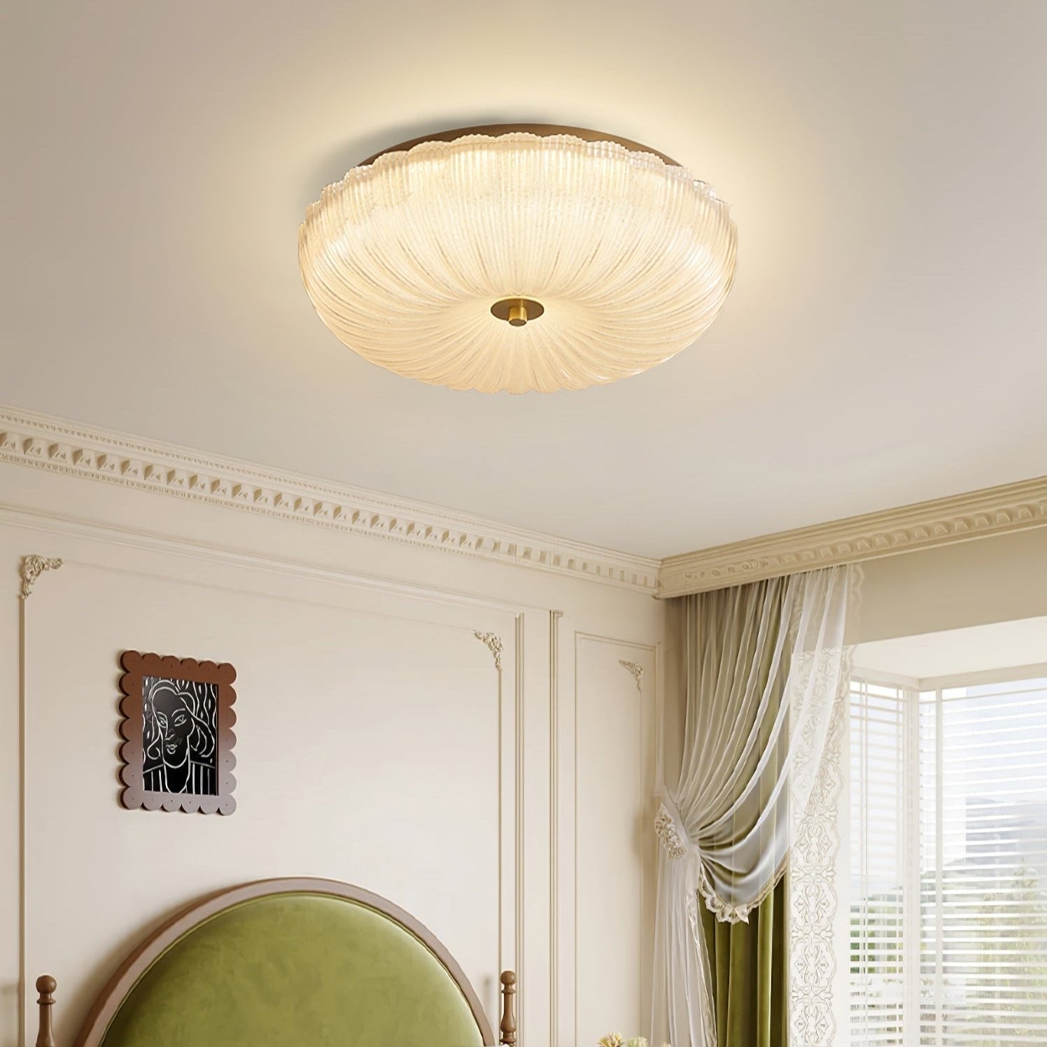 Ripple Glass Flush Mount Ceiling Light Scalloped Close Up