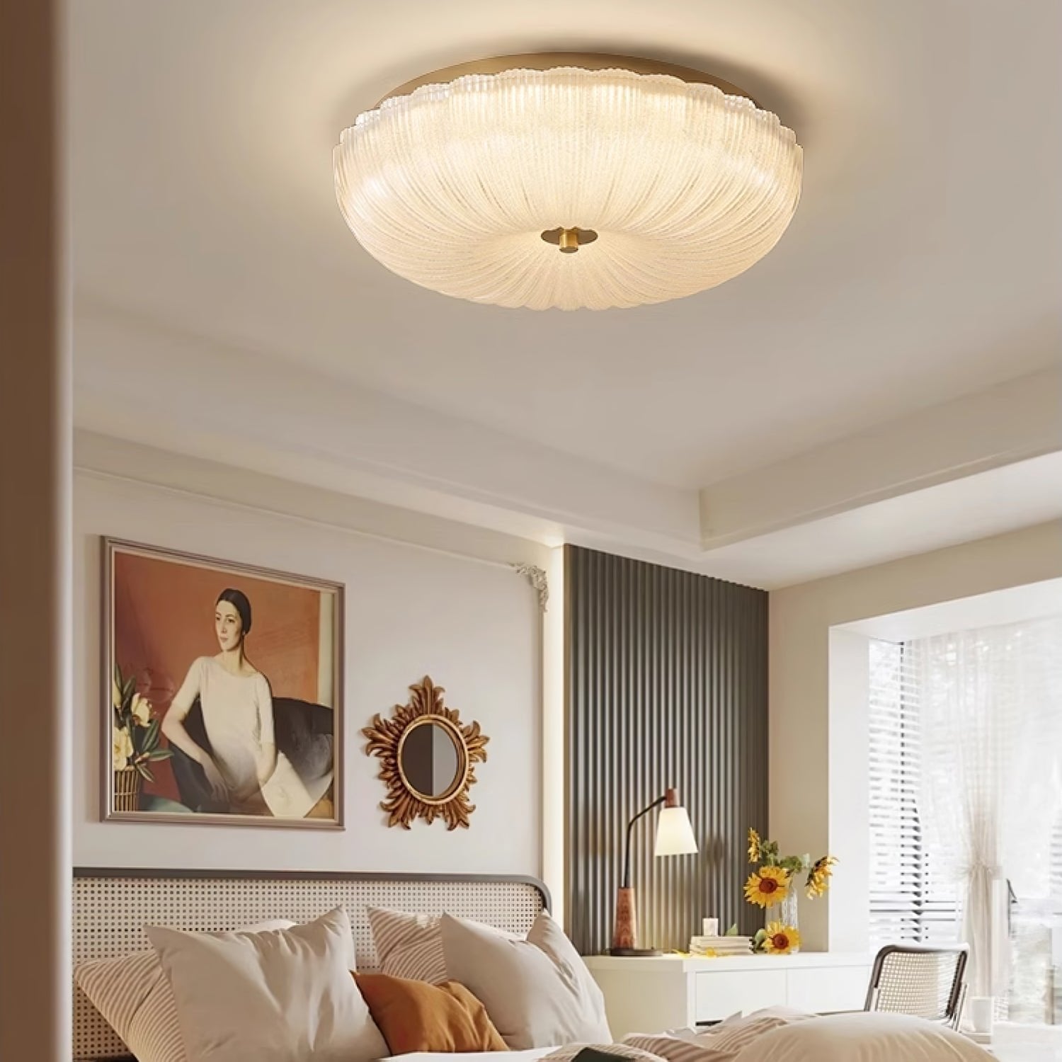 Ripple Glass Flush Mount Ceiling Light Scalloped Detail