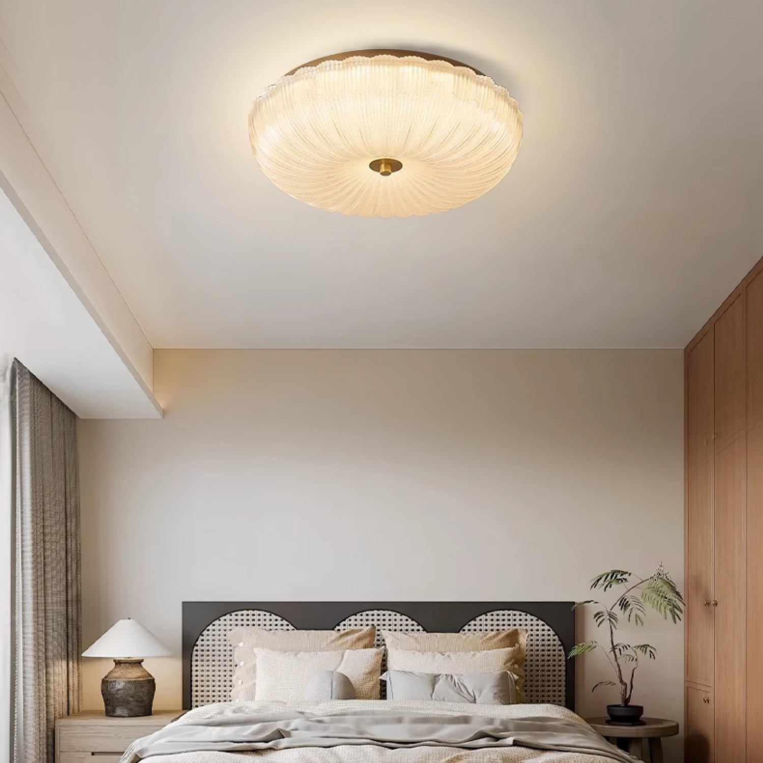 Ripple Glass Flush Mount Ceiling Light Scalloped Front
