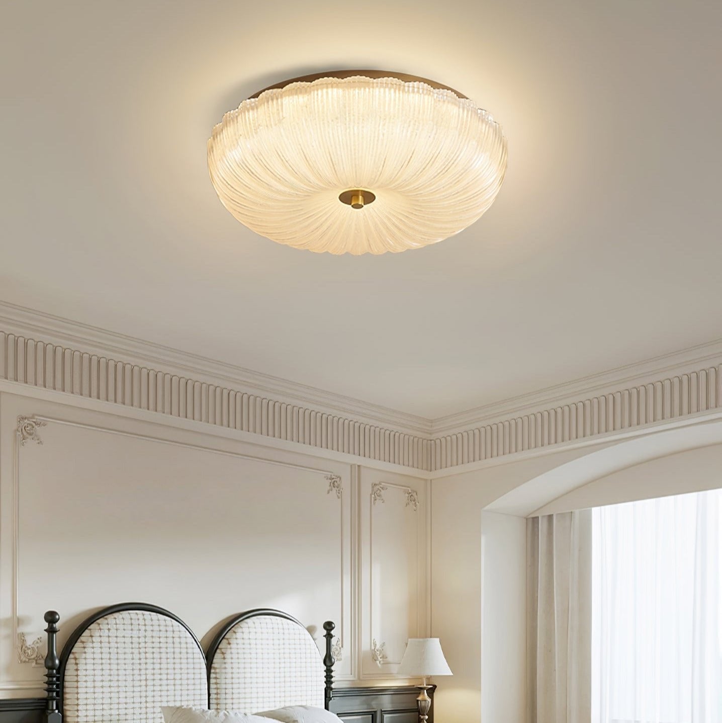 Ripple Glass Flush Mount Ceiling Light Scalloped Side