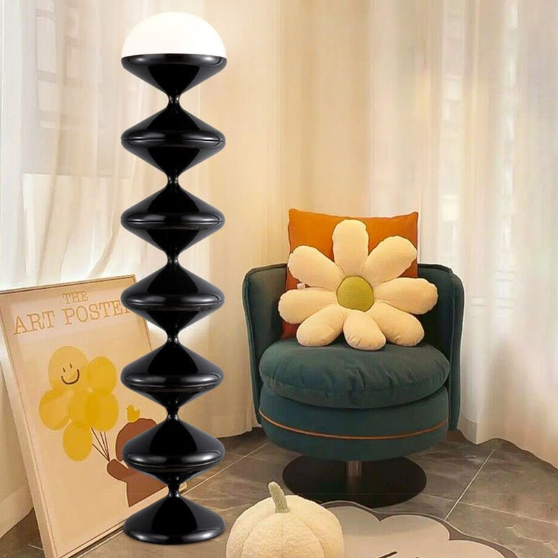 Scandinavian Acrylic Cream Standing Floor Lamp Stacked Hourglass Detail