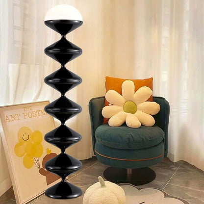 Scandinavian Acrylic Cream Standing Floor Lamp Stacked Hourglass Detail
