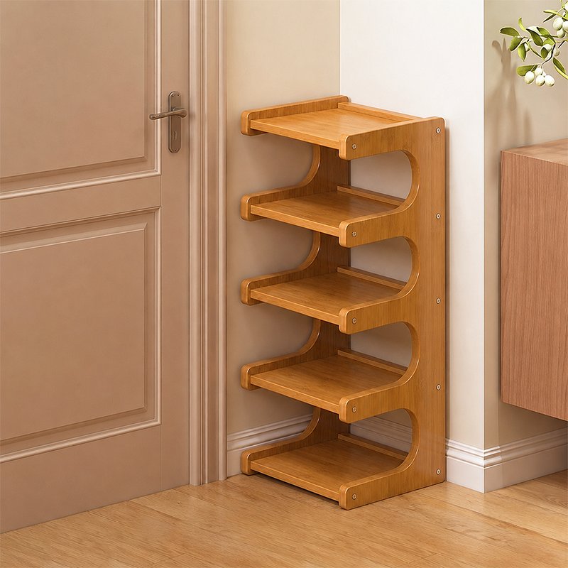 Scandinavian Bamboo Shoe Storage Shelf Curved S-Tier Alternate
