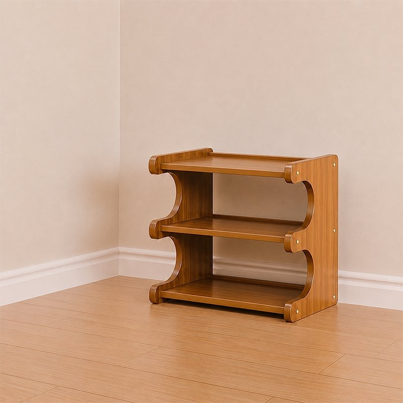Scandinavian Bamboo Shoe Storage Shelf Curved S-Tier Detail