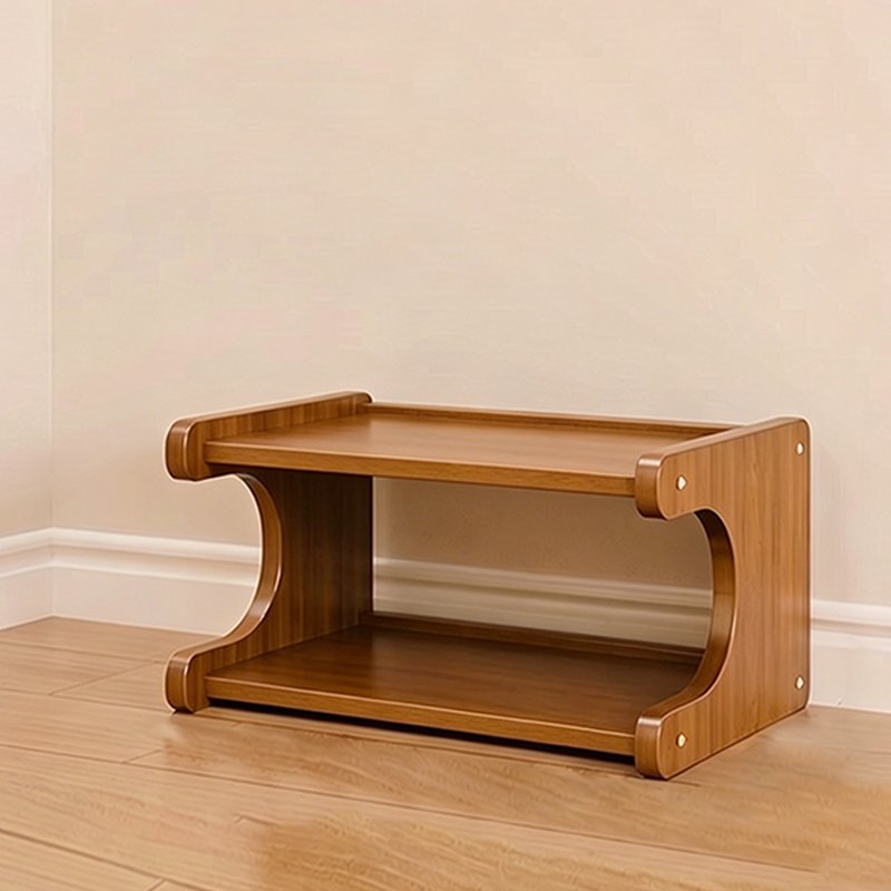 Scandinavian Bamboo Shoe Storage Shelf Curved S-Tier Front