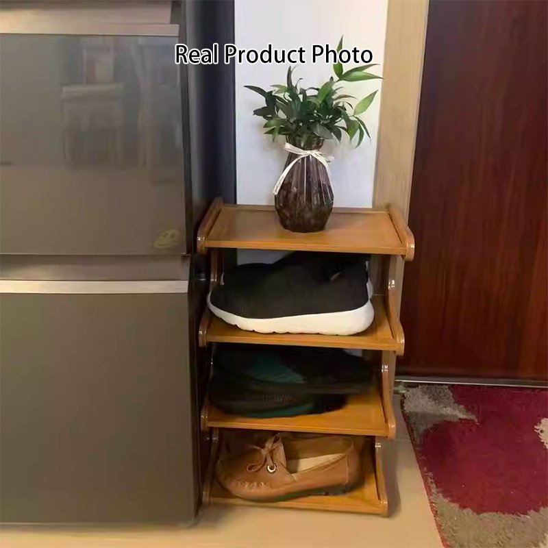 Scandinavian Bamboo Shoe Storage Shelf Curved S-Tier Full