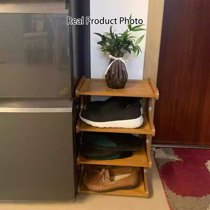 Scandinavian Bamboo Shoe Storage Shelf Curved S-Tier Full