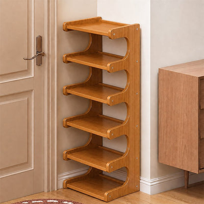 Scandinavian Bamboo Shoe Storage Shelf Curved S-Tier View 11
