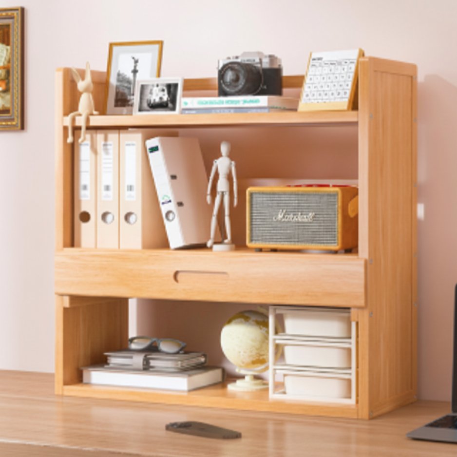 Scandinavian Bamboo Storage Bookshelf Raised Side Panel View 26