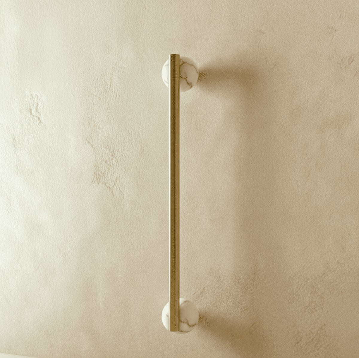 Scandinavian Marble Pull Bar Brass Sphere Tip Back