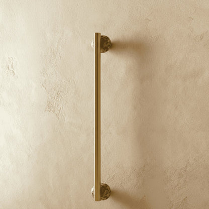 Scandinavian Marble Pull Bar Brass Sphere Tip Detail