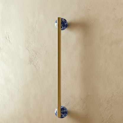 Scandinavian Marble Pull Bar Brass Sphere Tip Side