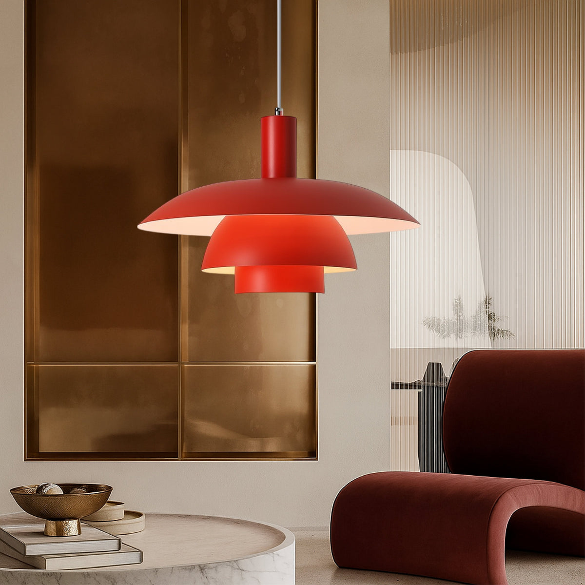 Scandinavian Metal Pendant Light Scandi Cone Tiered Shade Close Up