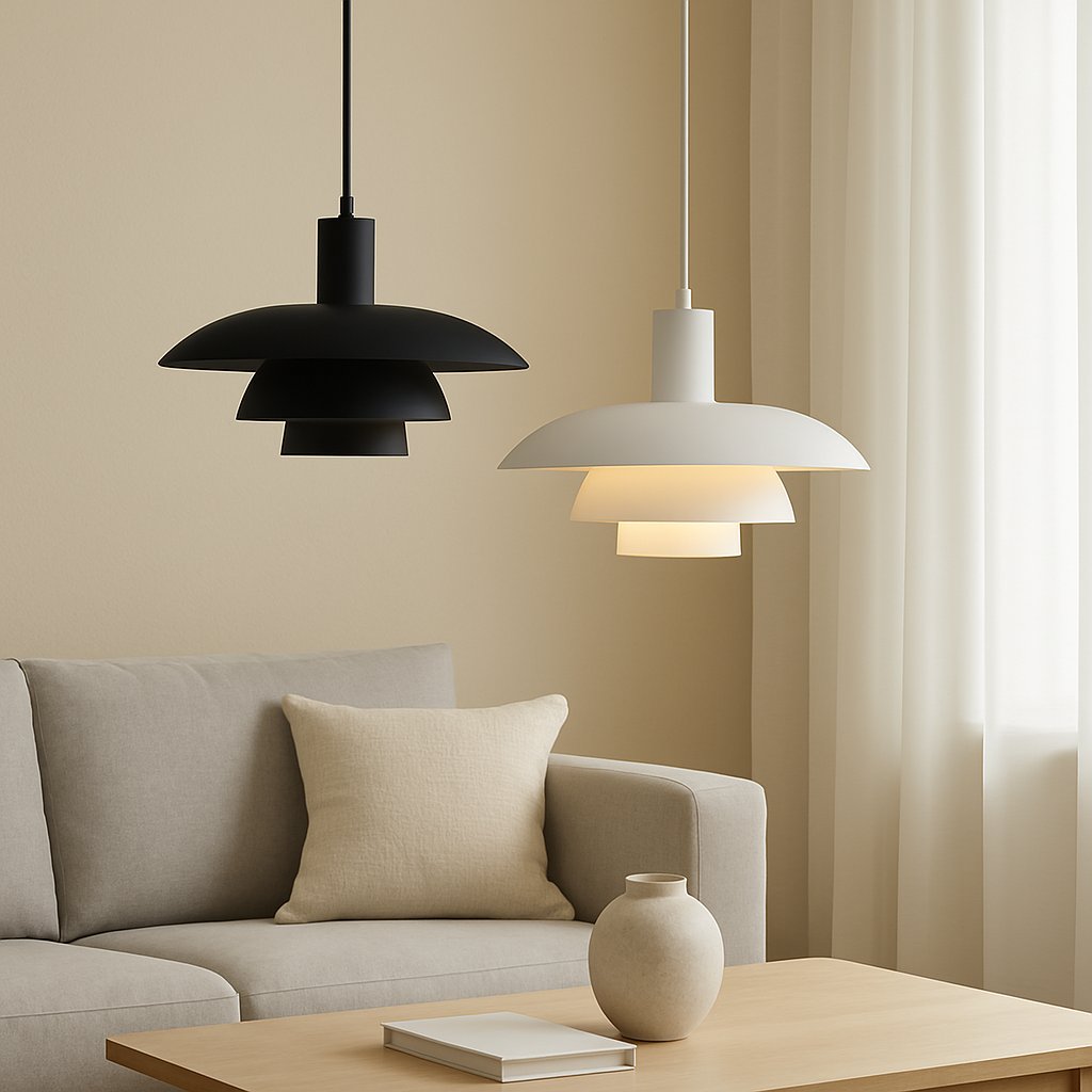 Scandinavian Metal Pendant Light Scandi Cone Tiered Shade Full