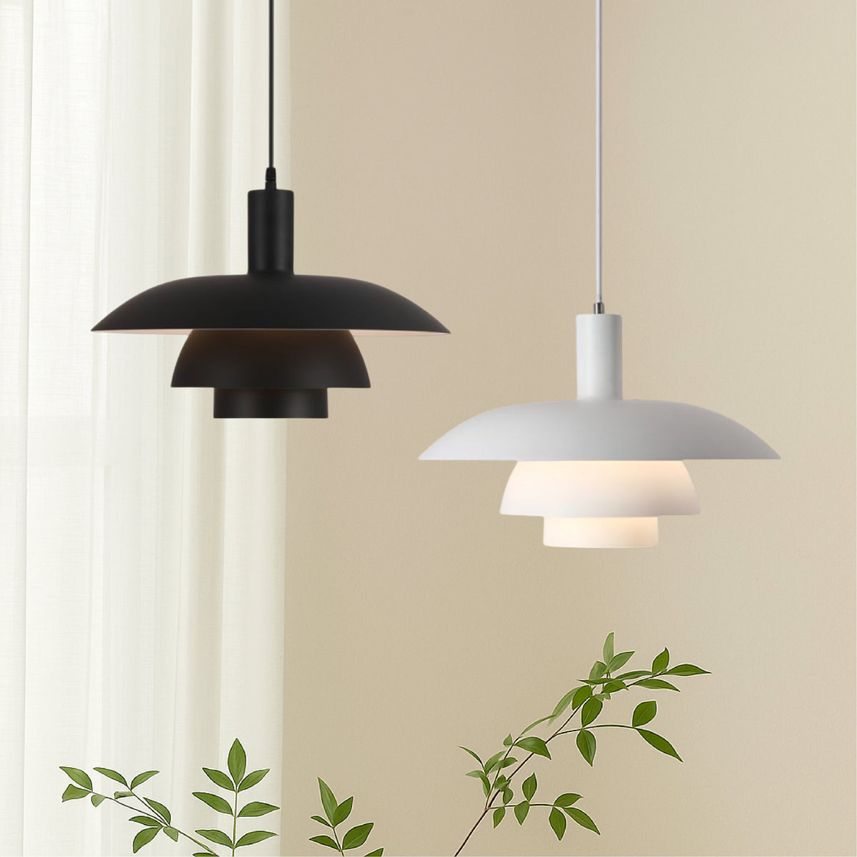 Scandinavian Metal Pendant Light Scandi Cone Tiered Shade View 11