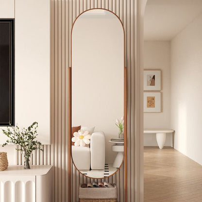 Scandinavian Plywood Full Length Mirror Storage Shelf Arched Alternate