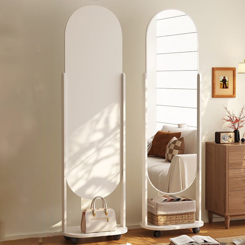 Scandinavian Plywood Full Length Mirror Storage Shelf Arched Close Up