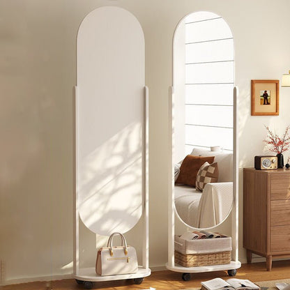 Scandinavian Plywood Full Length Mirror Storage Shelf Arched Close Up