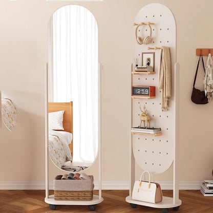 Scandinavian Plywood Full Length Mirror Storage Shelf Arched Front