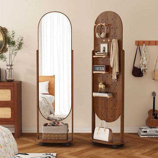 Scandinavian Plywood Full Length Mirror Storage Shelf Arched Hero