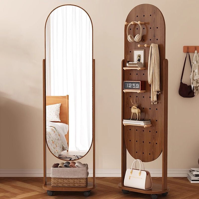 Scandinavian Plywood Full Length Mirror Storage Shelf Arched Lifestyle