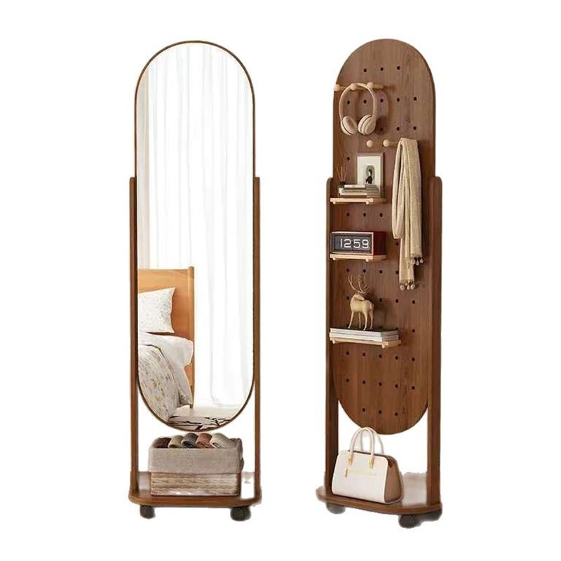 Scandinavian Plywood Full Length Mirror Storage Shelf Arched View 11