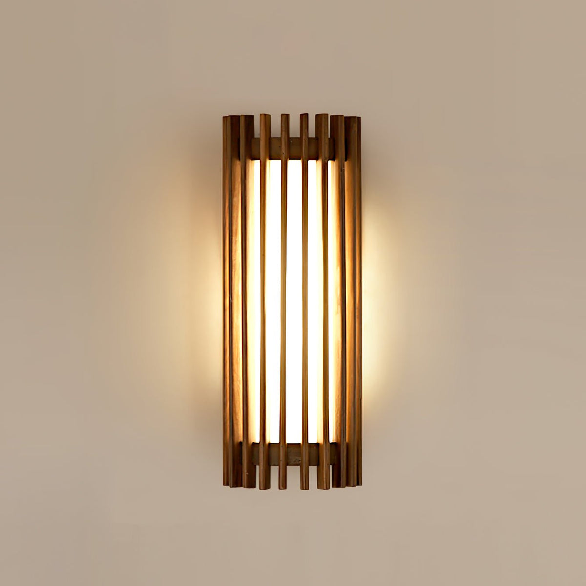 Scandinavian Walnut Wood Wall Lamp Slatted Sconce Close Up